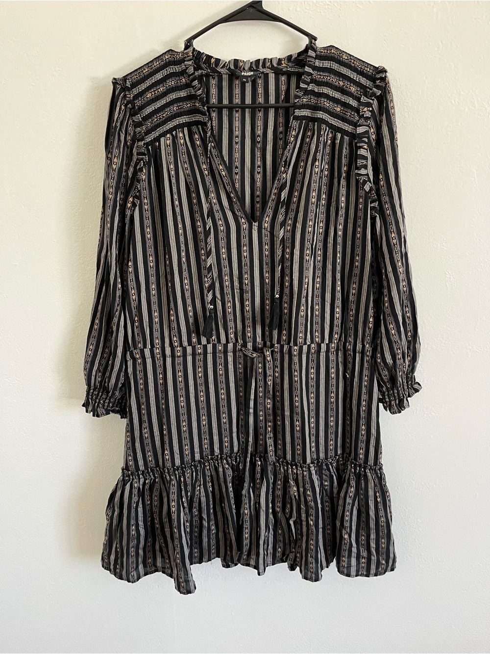 Paige Kaylynn Striped V-Neck Drawstring Waist Ruffle Dress M